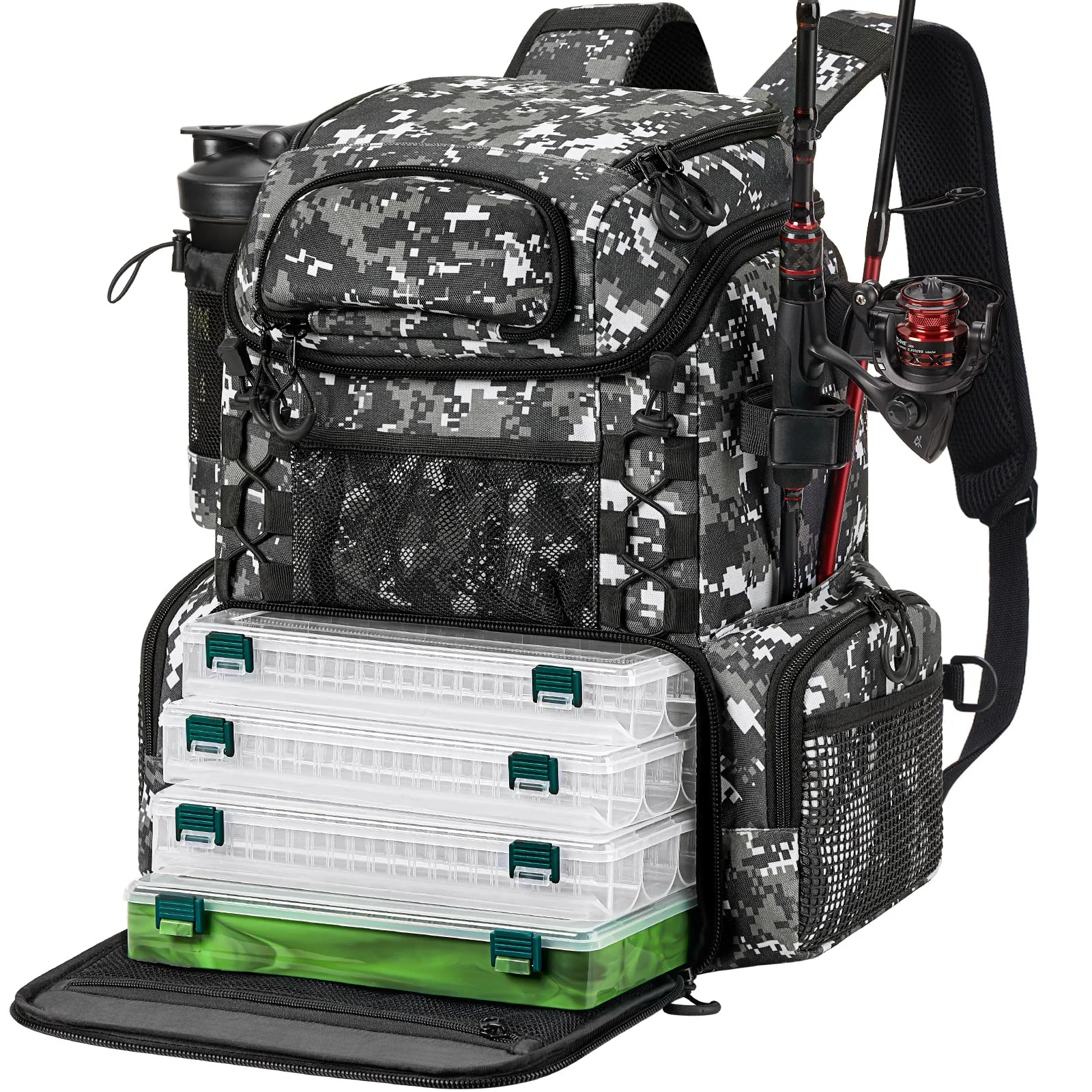 Piscifun Fishing Tackle Backpack Large Fishing Storage Bag With 4 Boxes - Image 11