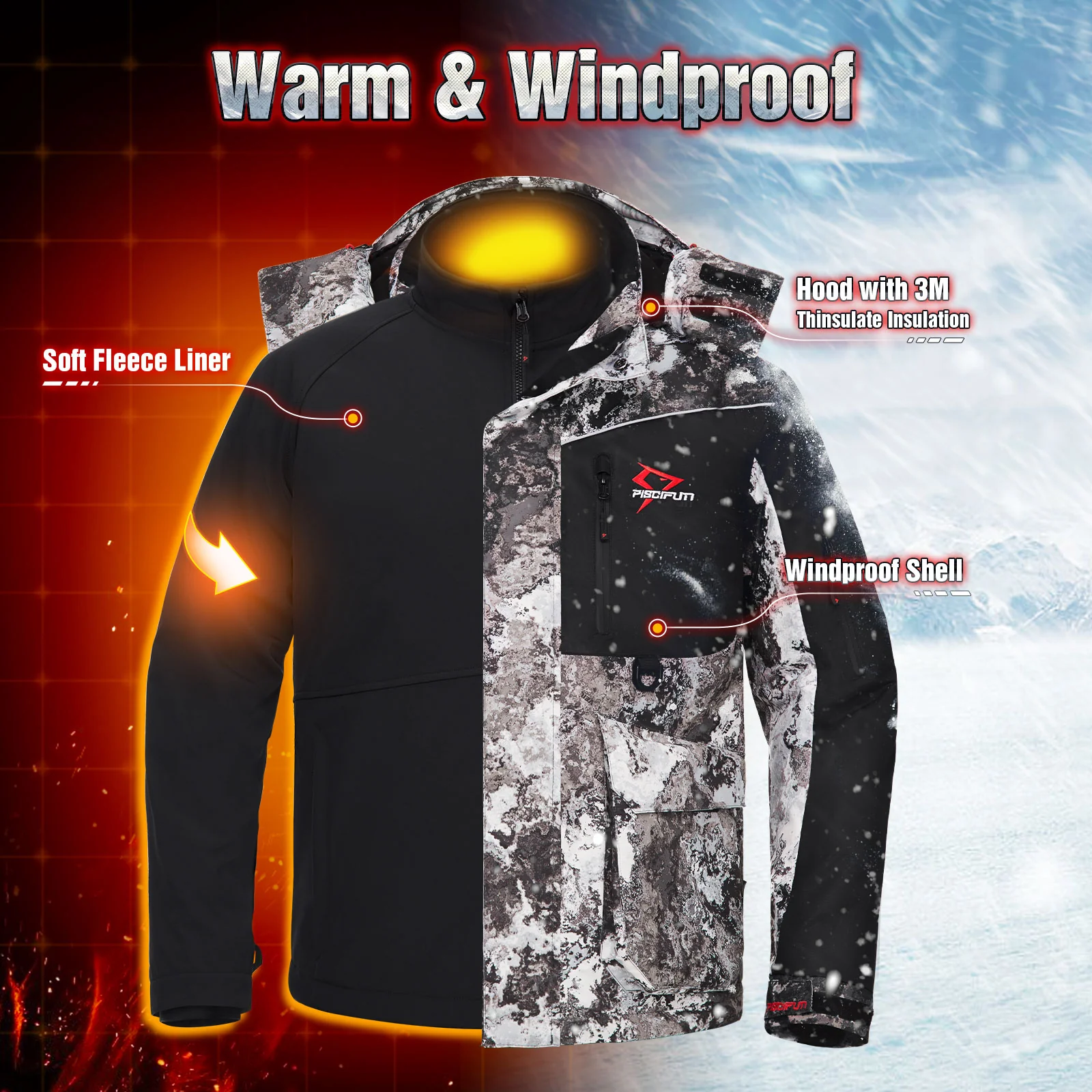 Piscifun Ice Fishing Suit,3 in 1 Heated Jacket,Waterproof Fishing Bib - Image 18