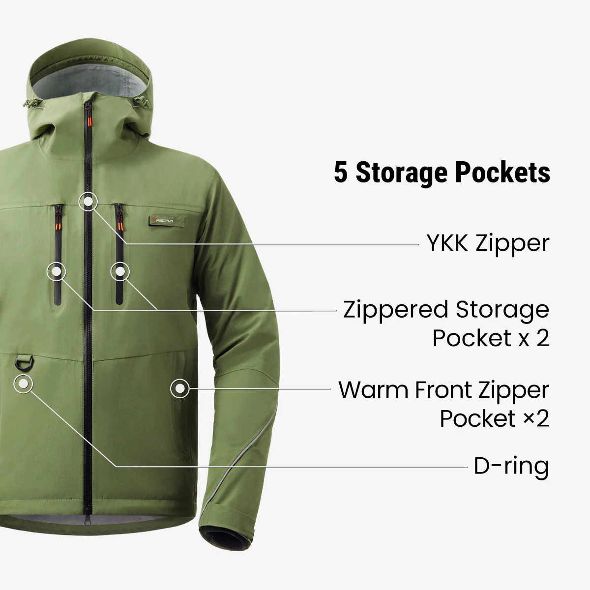 Piscifun® 3-Layer Waterproof Fishing Jacket | Breathable Windproof Fly Fishing Wading Rain Jacket - Image 11